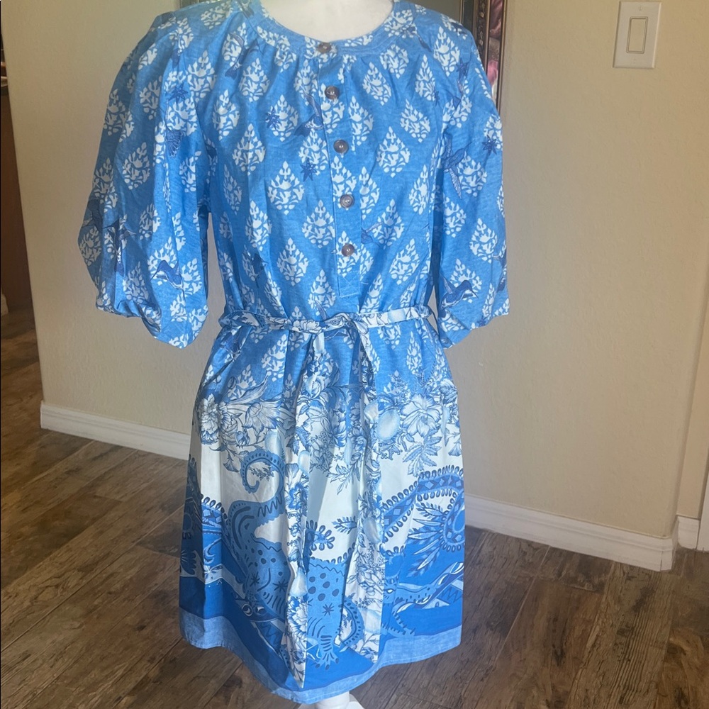A Loves A Blue Printed Button-Front Dress - Picture 8 of 16